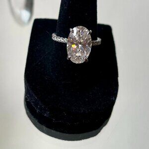 Show Stopping 4.55CT Crushed Ice Oval Moissanite Ring 14K White Gold